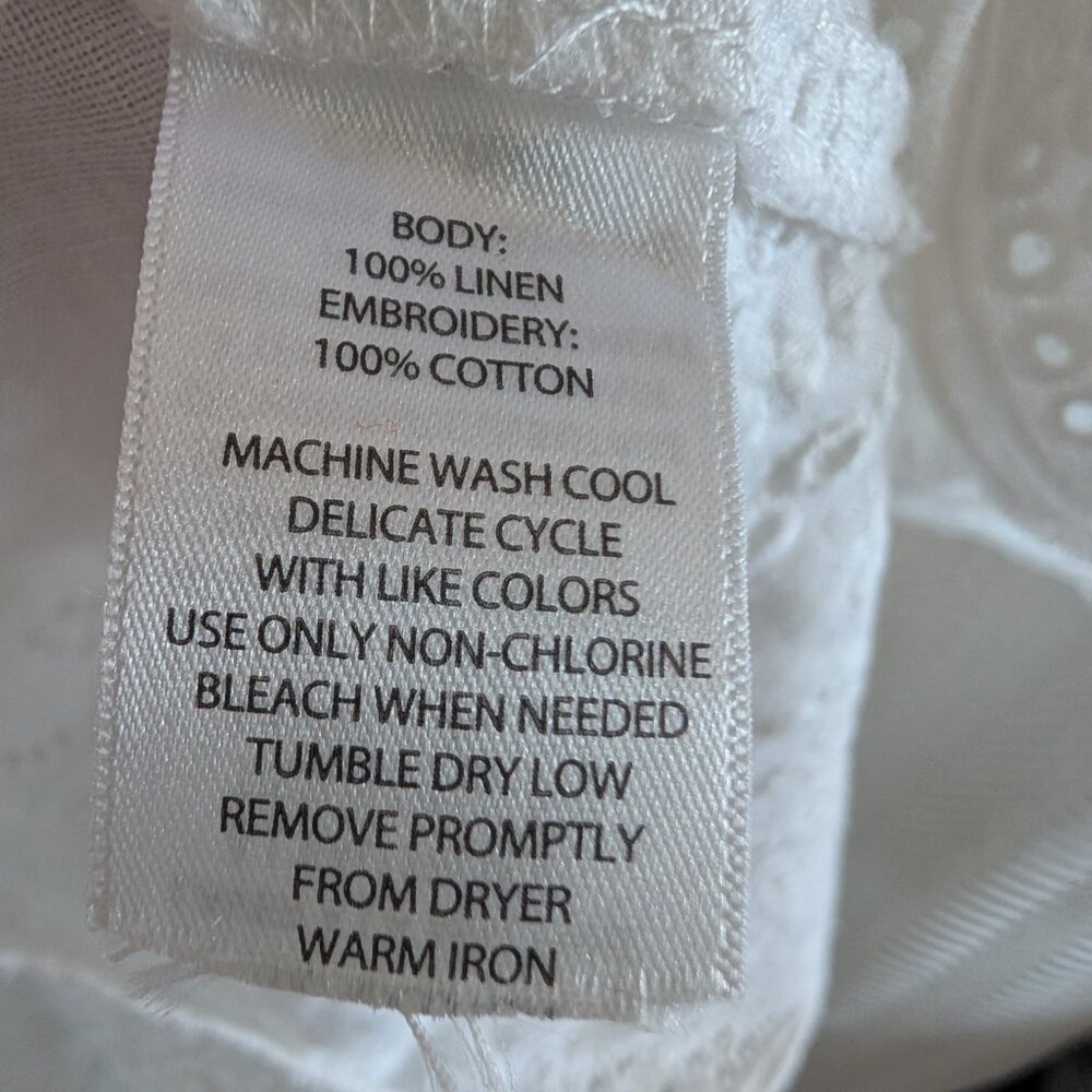 Cynthia Rowley 100% White  Linen Sleeveless Top Embroidered Hem Medium Coastal - Picture 12 of 12